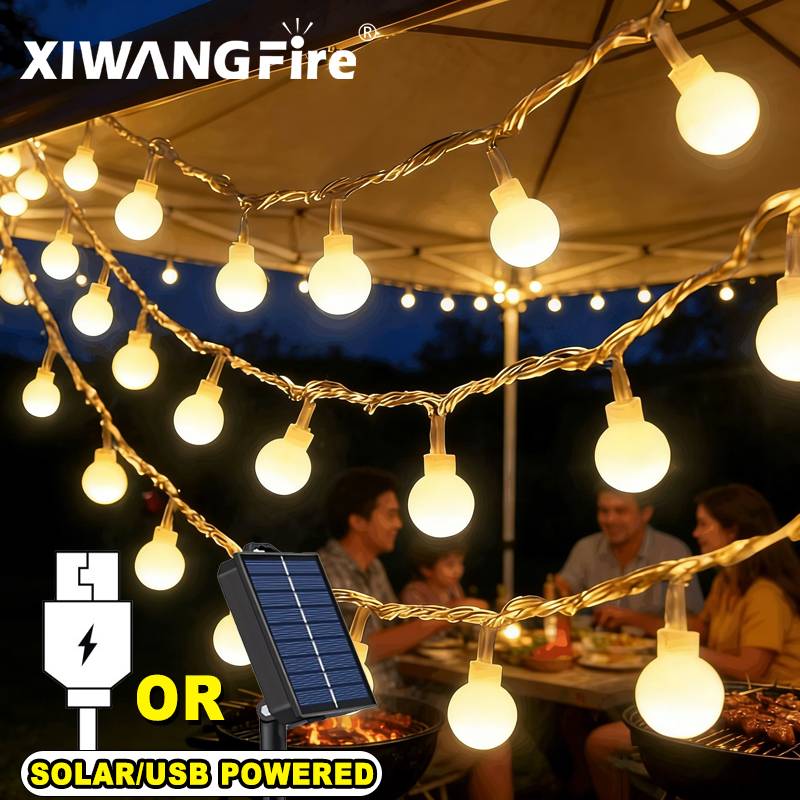 String Light Outdoor - ไฟประดับโซลาร์เซลล์/USB/แบตเตอรี่ 3-10 เมตร, ไฟ LED ลูกบอลทรงกลม,