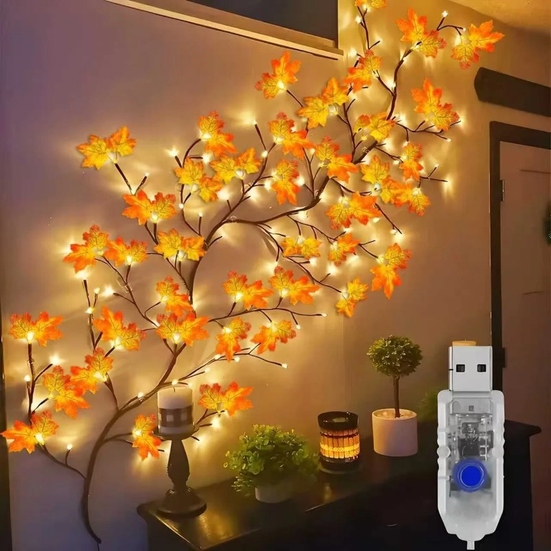 Lighting Decoration For Home - โคมไฟรูปใบเมเปิล DIY พร้อมจี้รูปดอกกุหลาบ ใช้พลังงาน USB เหมาะสำหรับตกแต่งผนังบ้าน