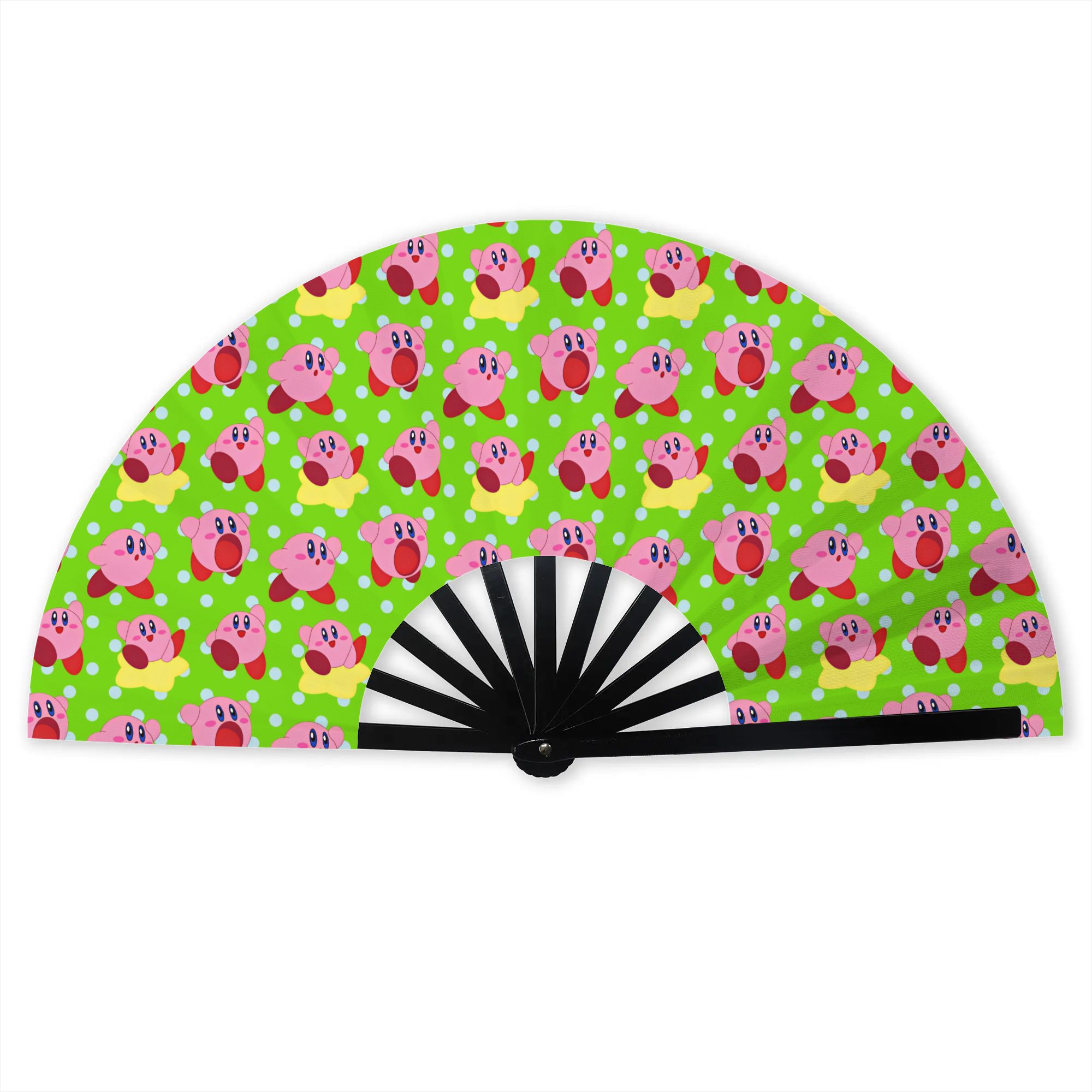 Decor Lighting Fans - พัดพับลายจุดสีฟ้าอ่อน คิร์บี้ ศิลปะแบบดั้งเดิมของตะวันออก พัดคุณภาพสูง ของขวัญ พัดตกแต่งแบบคลาสสิก