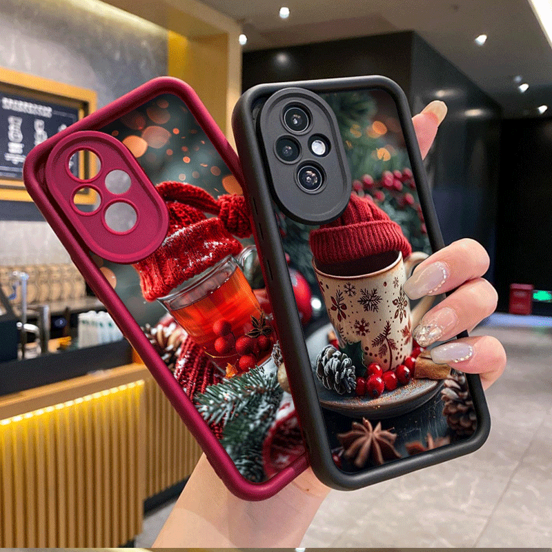 Nova Decor & Lighting Julestjerne - เคสโทรศัพท์ลายการ์ตูนตกแต่งคริสต์มาสลายแก้วกาแฟร้อน สำหรับ Huawei Nova 11i 10