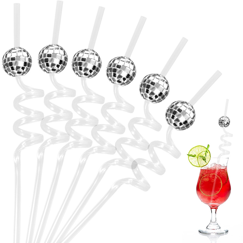 Disco Ball Mirror - หลอดดูดน้ำลายลูกบอลดิสโก้ 6 ชิ้น ตกแต่งปาร์ตี้ดิสโก้ยุค 70 ของตกแต่งงานวันเกิด