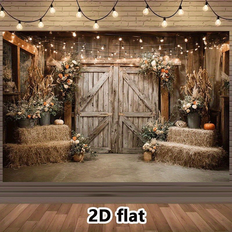 Lighting Decor Photos - ผ้าตกแต่งงานแต่งงานสไตล์ชนบทแบบ 2 มิติ ลายฟาร์ม พร้อมฟางข้าว ดอกไม้