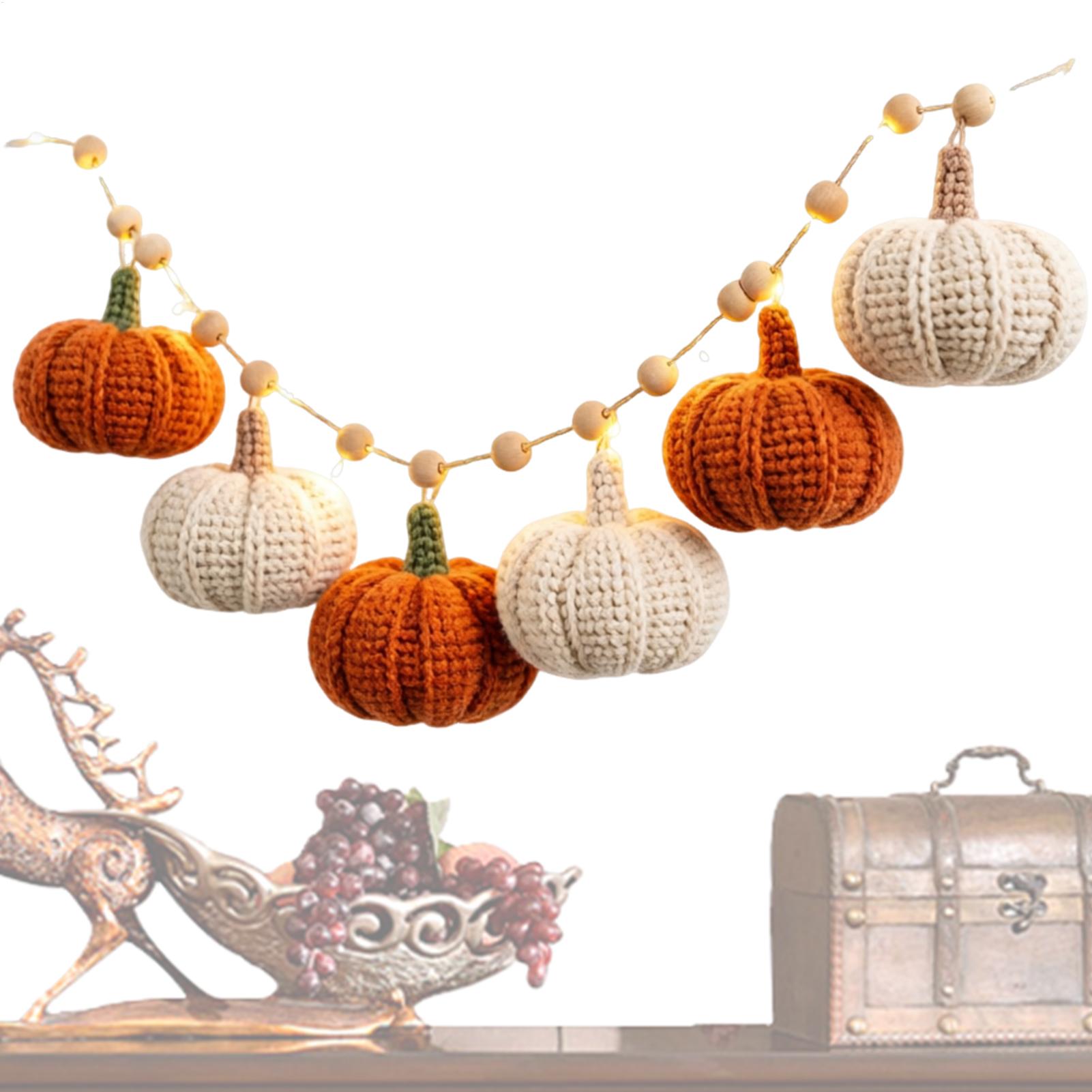 String Light Outdoor - ไฟฮาโลวีนสำหรับตกแต่งในร่ม ตกแต่งเตาผิง ตกแต่งบ้านสไตล์ฟาร์มเฮาส์ พวงหรีดโครเชต์ฤดูใบไม้ร่วง ไฟประดับฟักทอง สำหรับตกแต่งภายนอกในวันหยุด