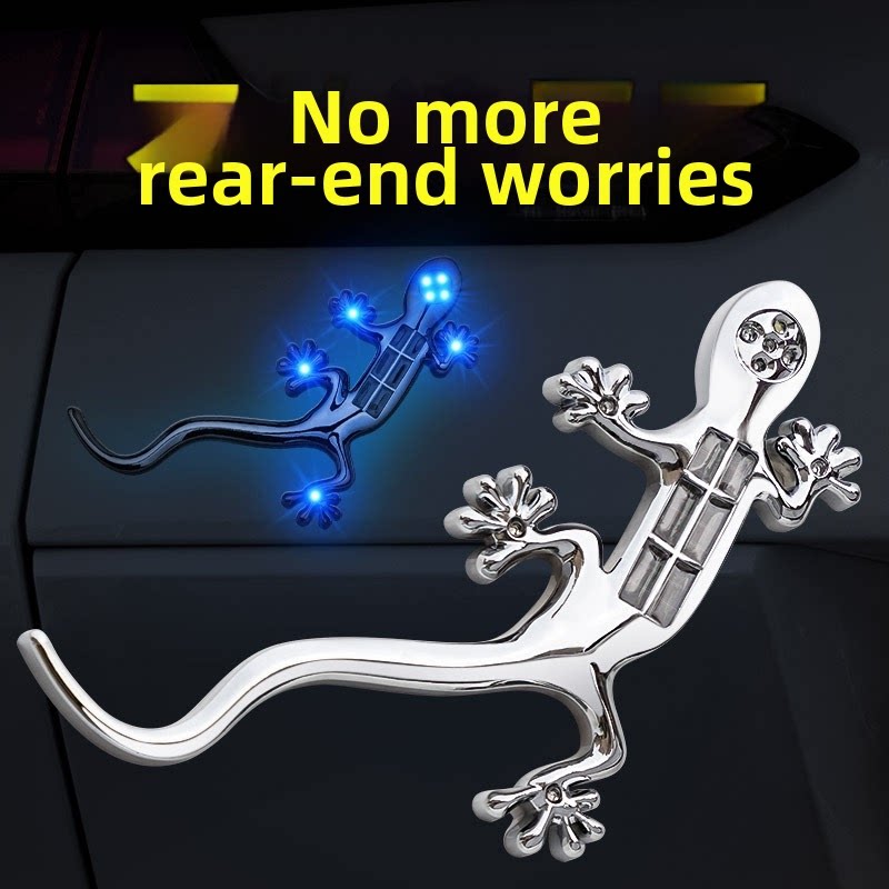 Gecko Lighting & Decor - ไฟเตือนกันชน LED พลังงานแสงอาทิตย์สำหรับรถยนต์และมอเตอร์ไซค์ สติ๊กเกอร์ตกแต่งท้ายรถลายจิ้งจกแบบสากล