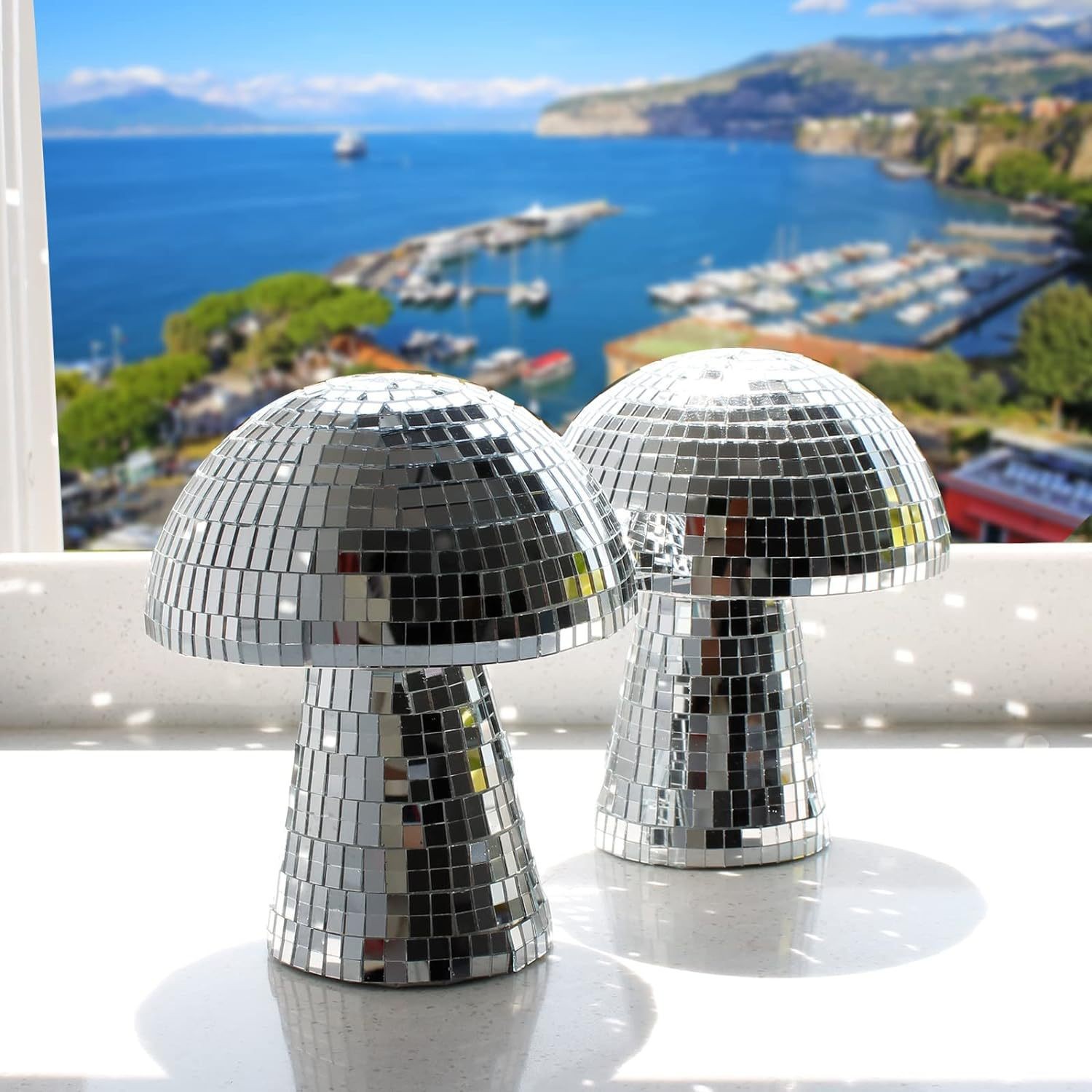Disco Ball Mirror - กระเบื้องแก้วมิเรอร์รูปทรงดิสโก้บอลลายเห็ด ของตกแต่งบ้านสำหรับเทศกาล