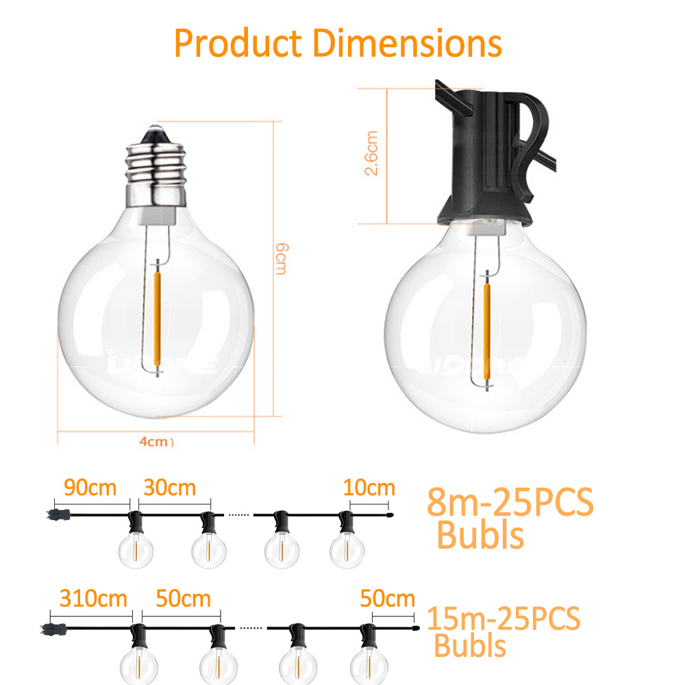 8M/15M G40 ไฟประดับทรงกลม 25 ห - String Light Outdoor บทวิจารณ์และราคา